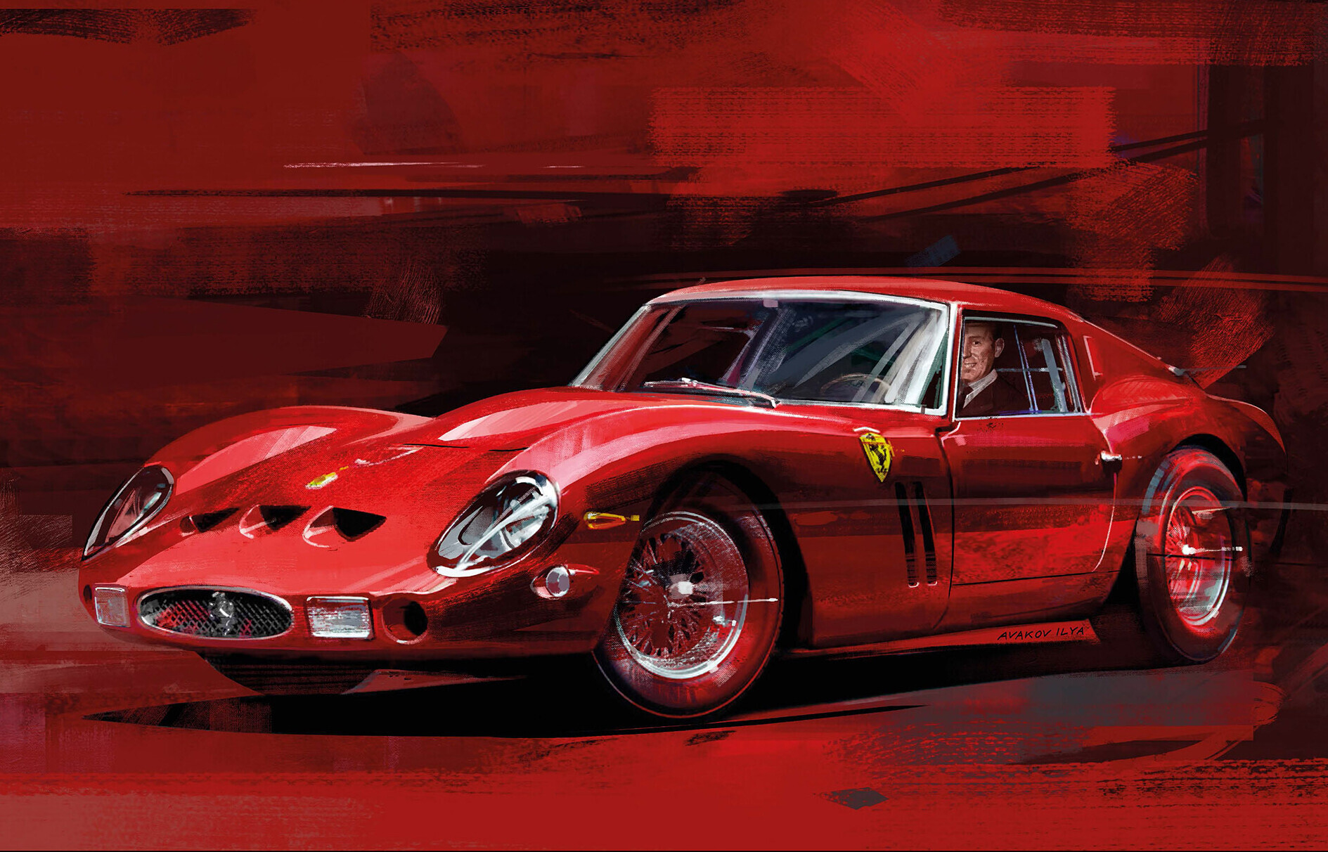 Иллюстрация автомобиля Ferrari 250 GTO, Анри Орейе | Пикабу