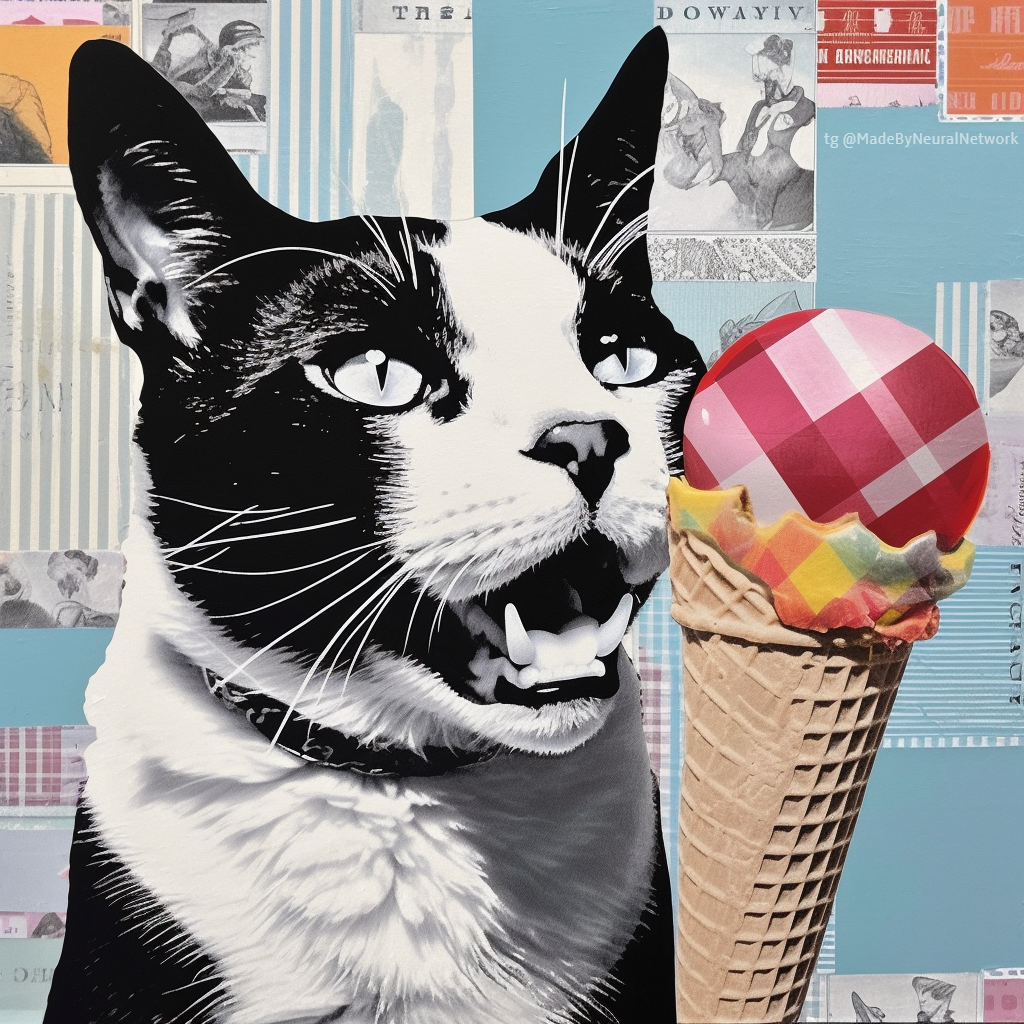 Коты едят мороженое, коллаж | Пикабу