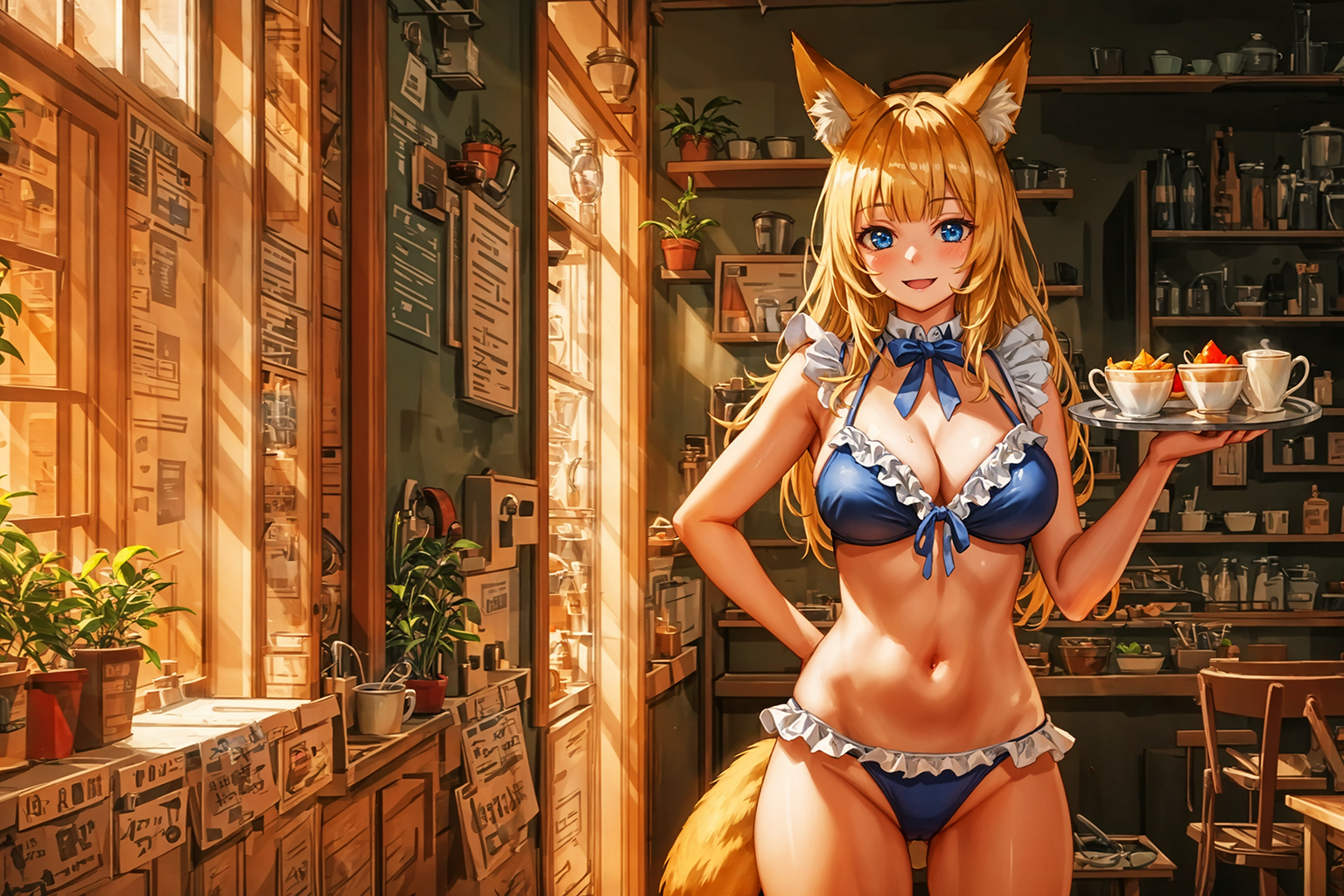 Waitress - NSFW, My, Anime art, Anime, Art, 2D, Original character, Waiters...