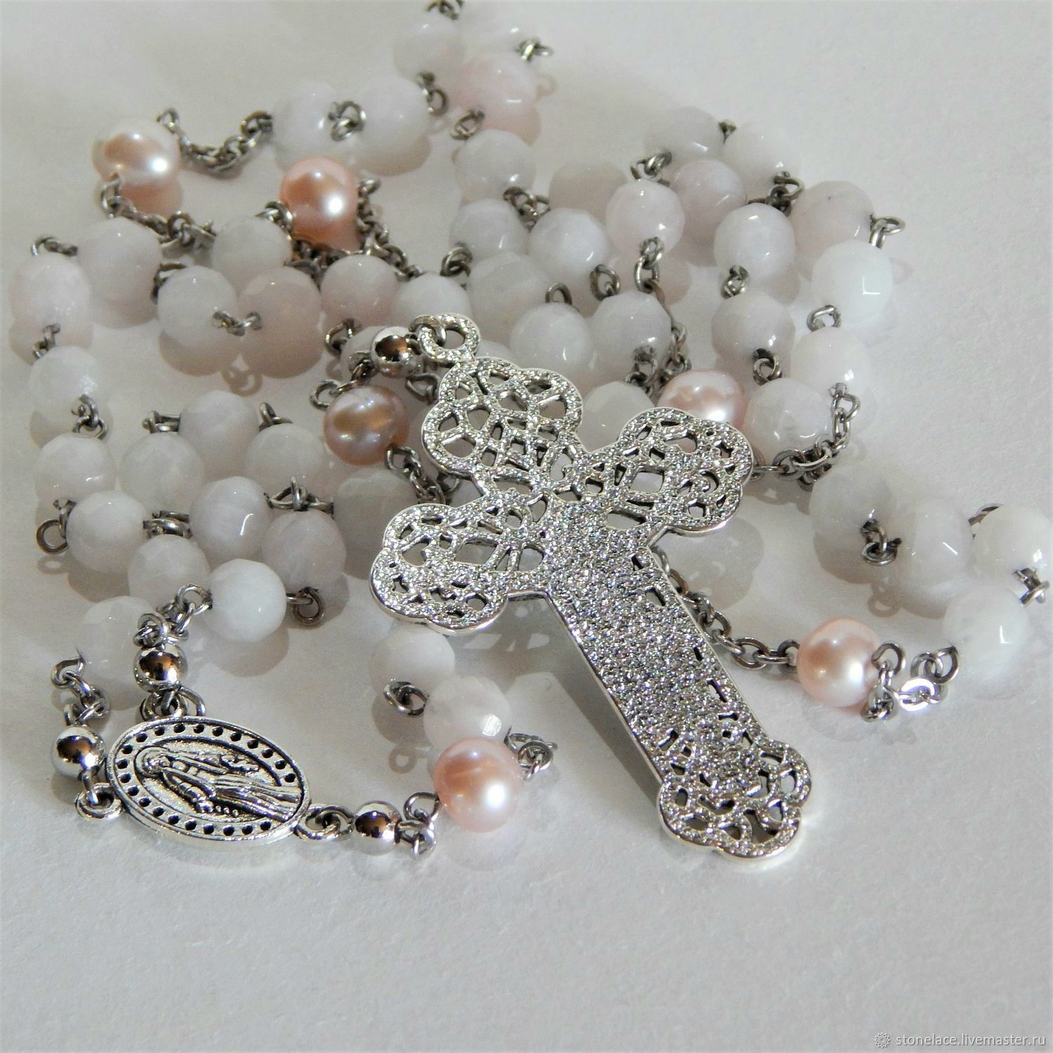 Четки католические (розарий) из розового кварца и розового ...