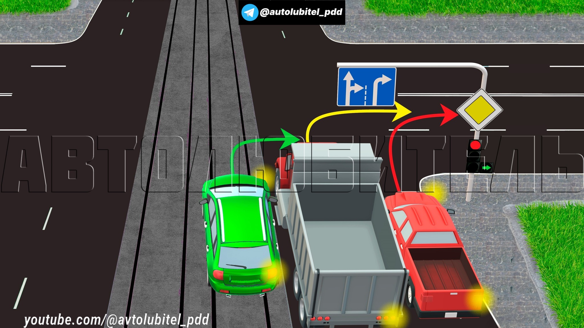 Водитель какого автомобиля нарушит правила, выполнив поворот направо? |  Пикабу