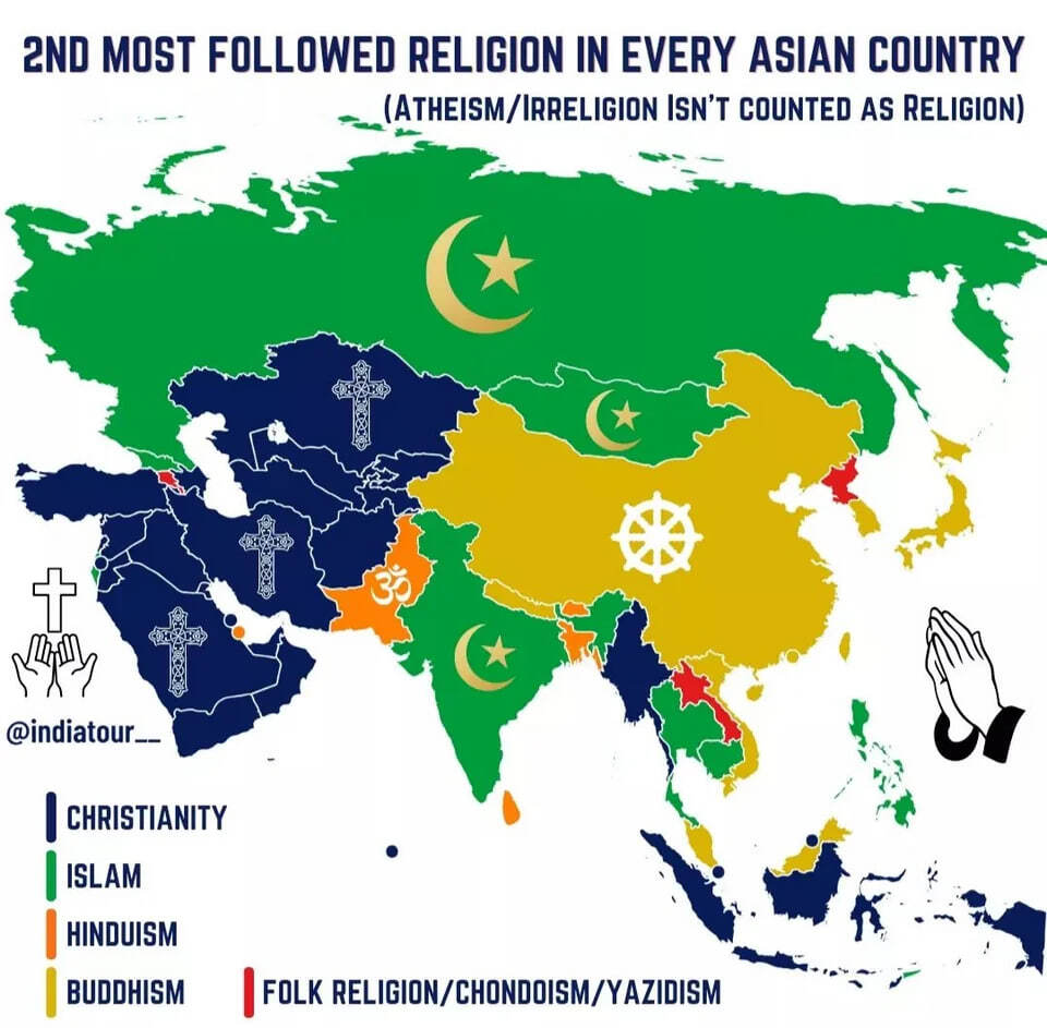 Вторые по распространенности религии в странах Азии | Пикабу