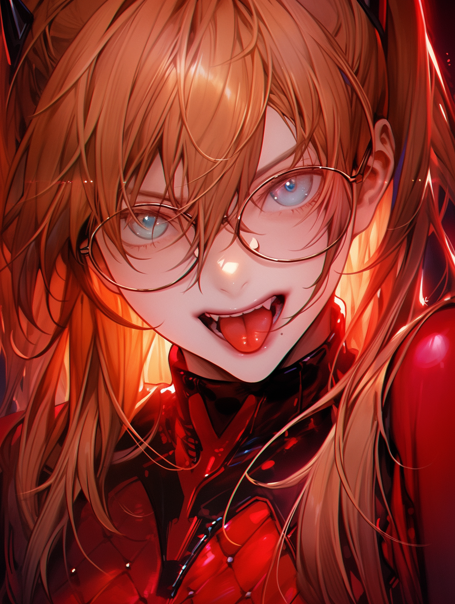 Asuka Langley зубастая и язык показывает | Пикабу