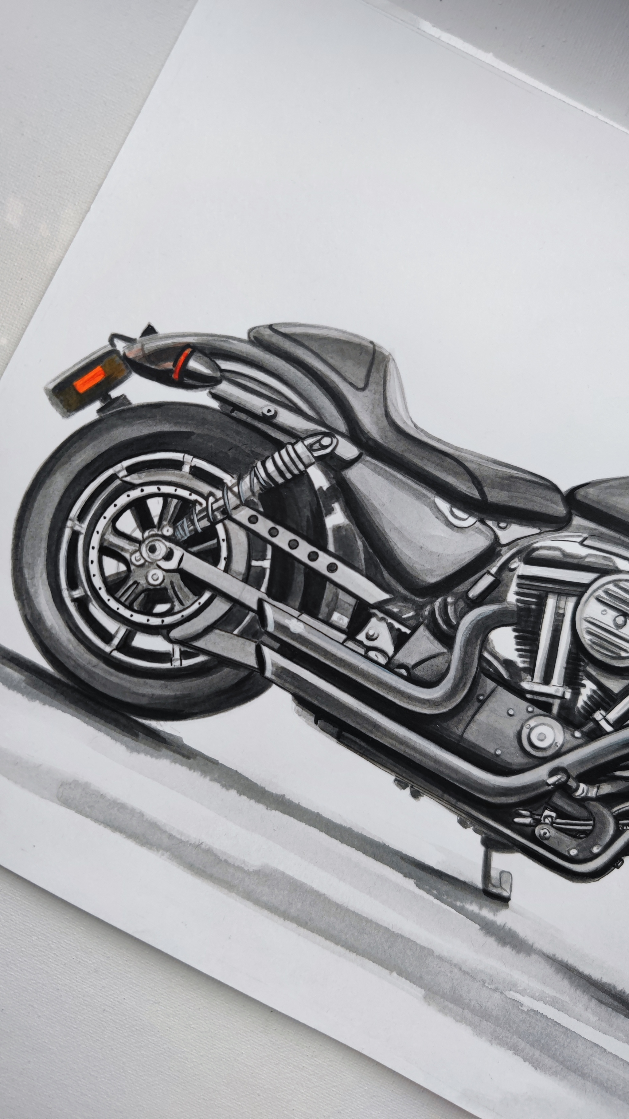 Мотоцикл Harley-Davidson. Рисунок на бумаге | Пикабу