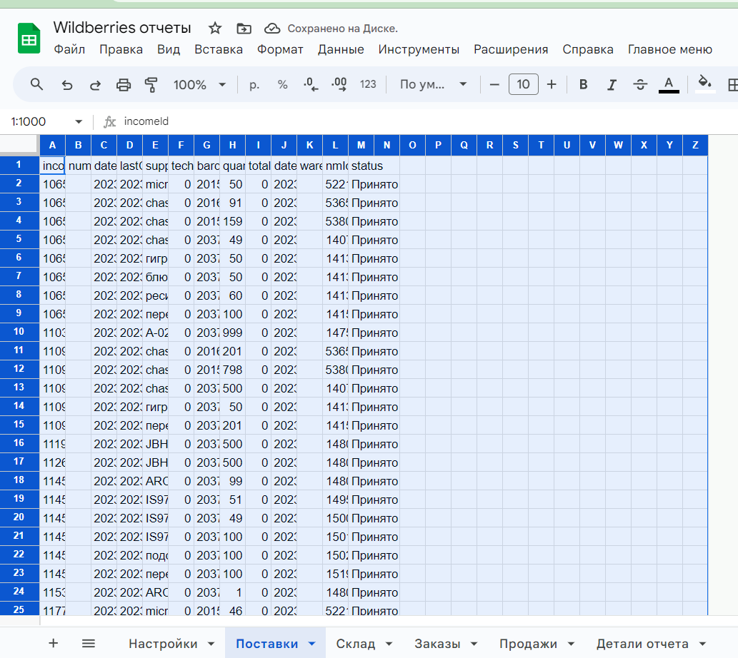 API Wildberries -> Google Таблицы: Автоматизация отчетов | Пикабу