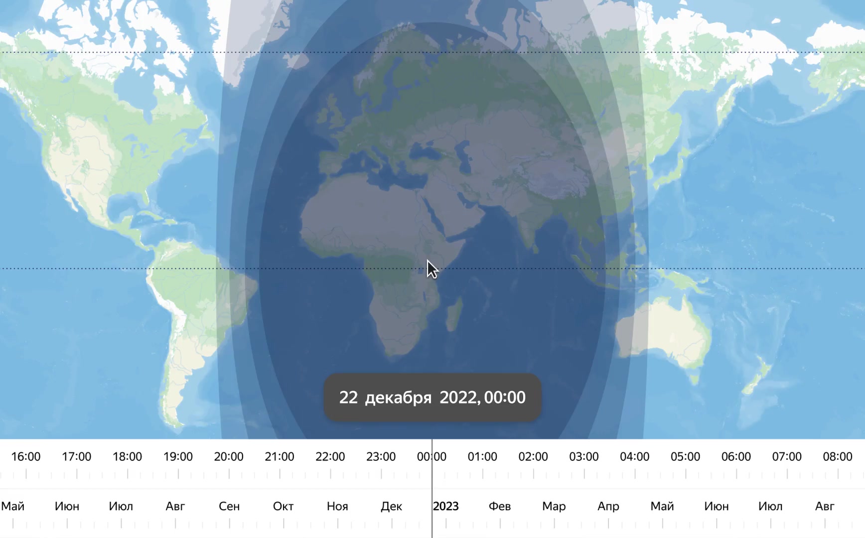 Движение солнца на карте Яндекса